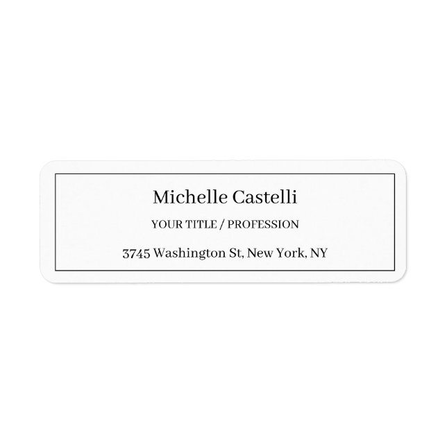 Étiquette Professional Unique Classical Simple Black & White (Devant)