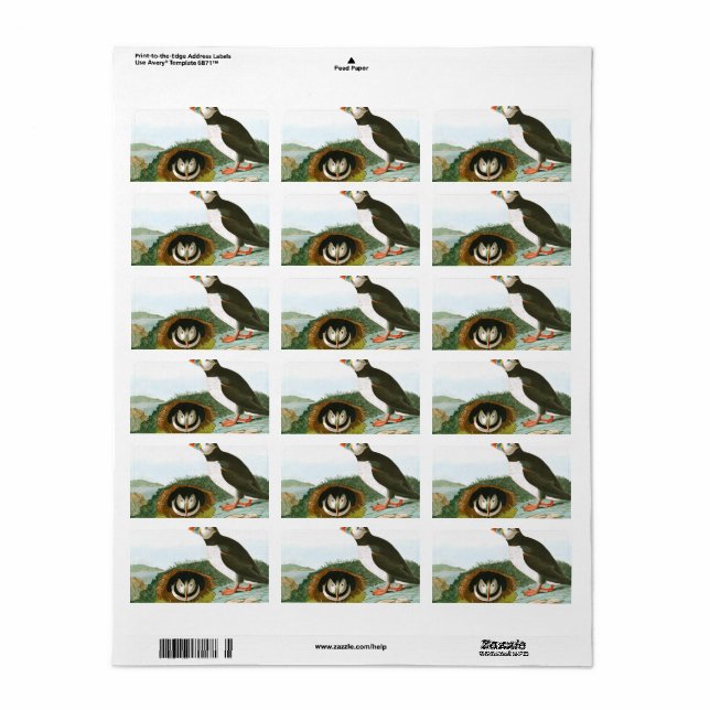 Étiquette Puffin de John James Audubon (Feuille entière)