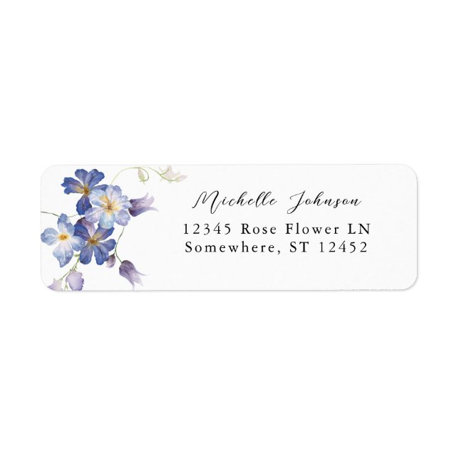 Étiquette Purple Blue Floral Adresse de retour Label 2 (Devant)