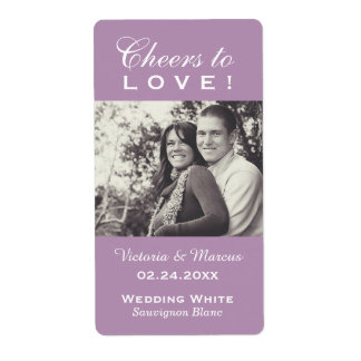 Étiquette Purple Cheers to Love Mariage Photo Bouteille de v