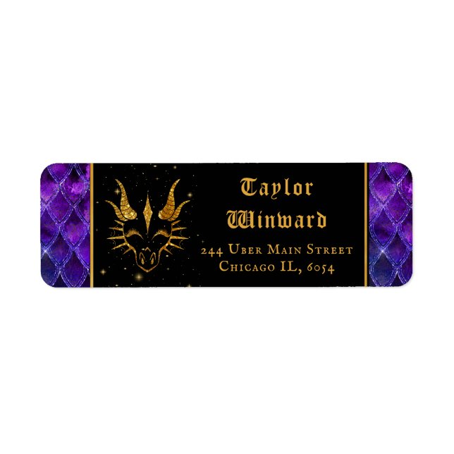 Étiquette Purple Dragon Scales Gold Faux Parties scintillant (Devant)