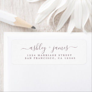 Étiquette Purple Elegant Script Mariage Adresse de retour
