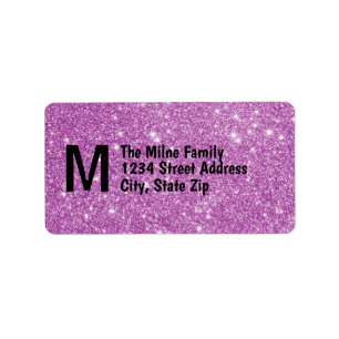 Étiquette Purple Faux Glitter Monogram Address Labels