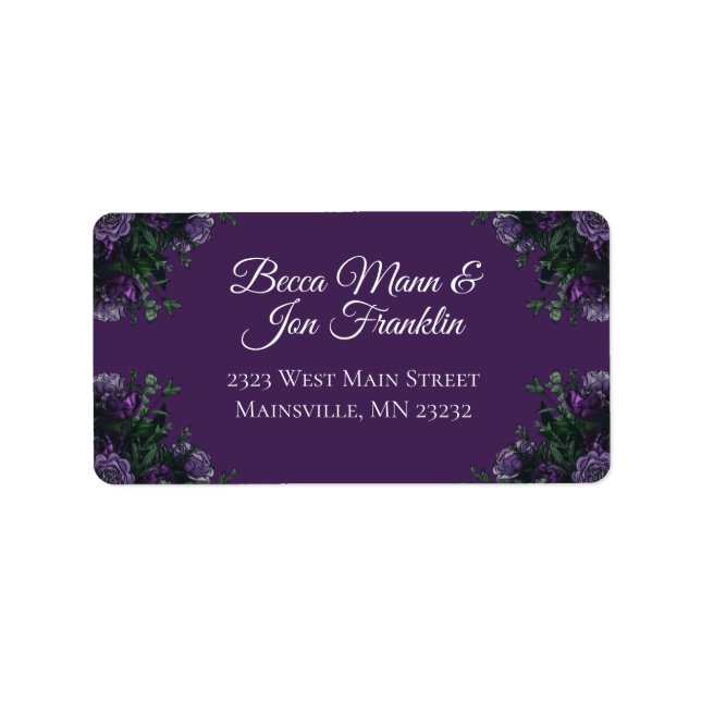Étiquette Purple Floral Élégant Mariage gothique (Devant)