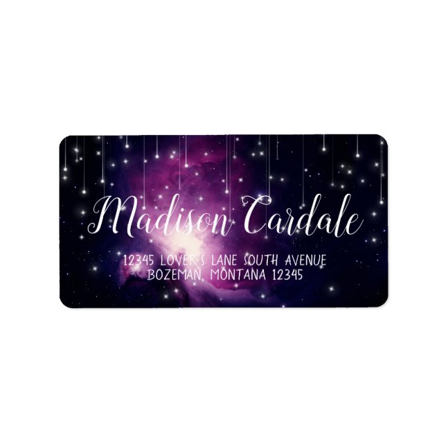 Étiquette Purple Galaxy Stars Mariage Adresse de retour (Devant)