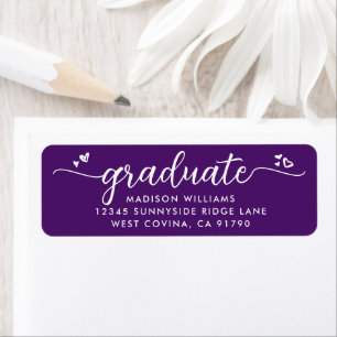 Étiquette Purple Graduation Script Coeurs Adresse moderne