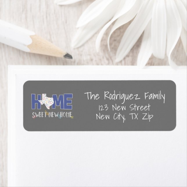Étiquette Purple & Grey Home, Sweet New Home - Texas (En situation)