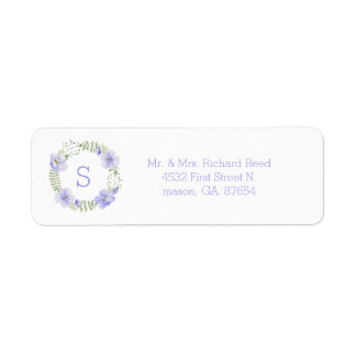 Étiquette Purple Monogramme Floral Aquarelle Élégante Adress