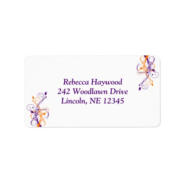 Étiquette Purple Orange Blanc Floral Adresse de retour Label (Devant)