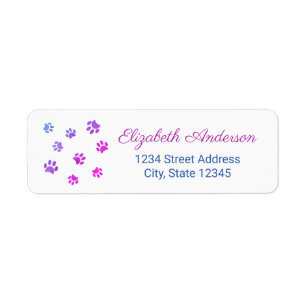 Étiquette Purple Pink Blue Empreintes de pattes Adresse de r