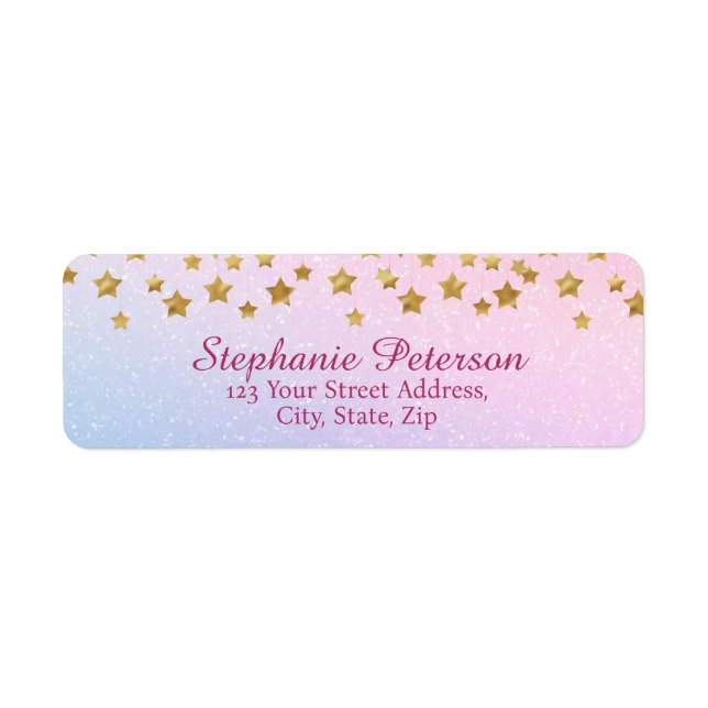 Étiquette Purple Pink Parties scintillant Gold Stars Adresse (Devant)