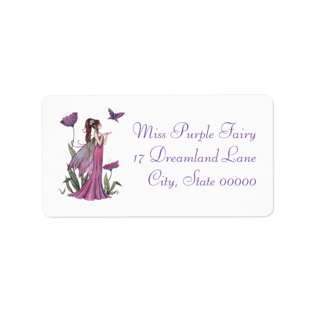 Étiquette Purple Poppy Fairy and Butterfly Imaginaire Art (Devant)
