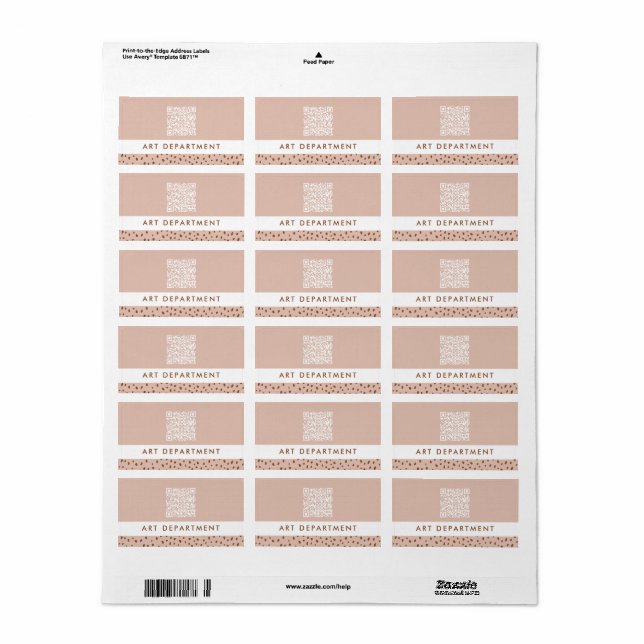Étiquette QR CODE bureau département beige & marron pois boh (Feuille entière)