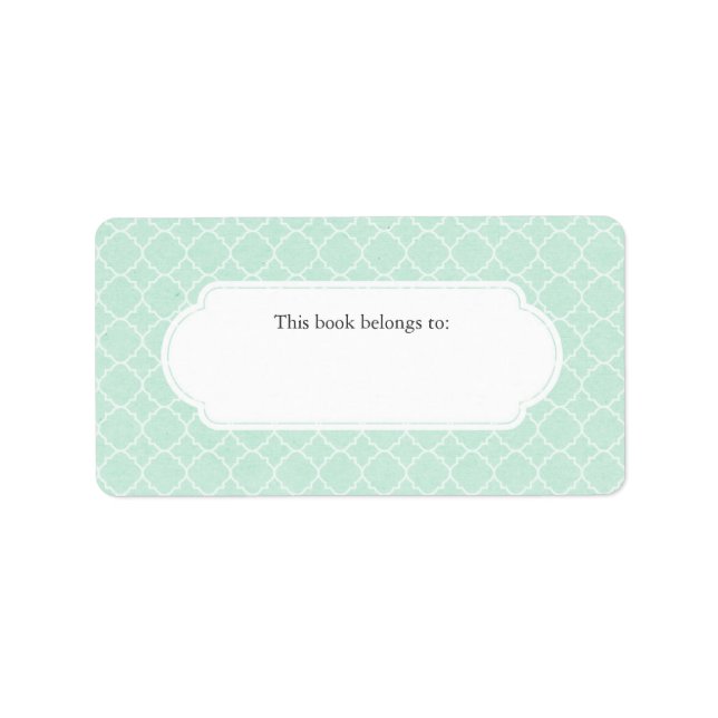 Étiquette Quatrefoil Mint Moderne "Ce Livre Appartient À" (Devant)