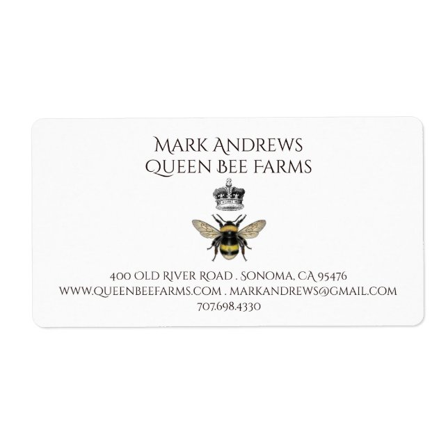 Étiquette Queen Bee Et Crown Farm Ou Apiary (Devant)