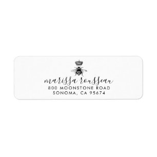 Étiquette Queen Bee Logo Crown Handwritten Script Name 