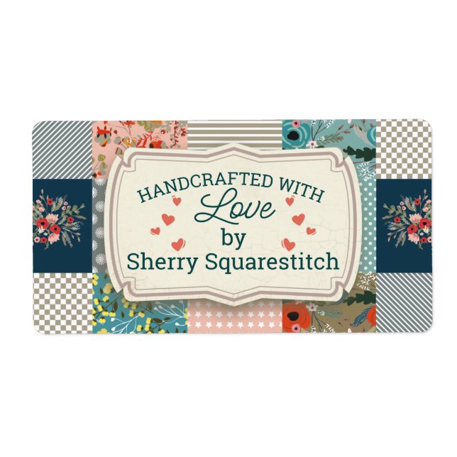 Étiquette Quilter quilter rayures florales bloc quilt (Devant)