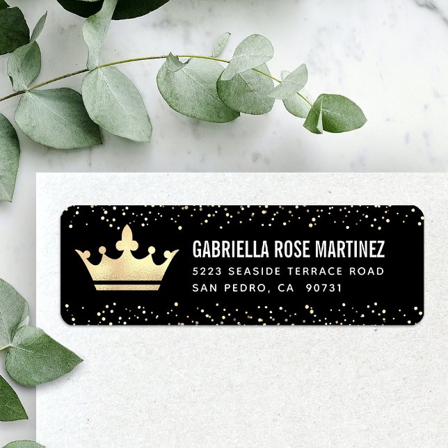 Étiquette Quinceañera Black Gold Parties scintillant Foil Ad (Créateur téléchargé)