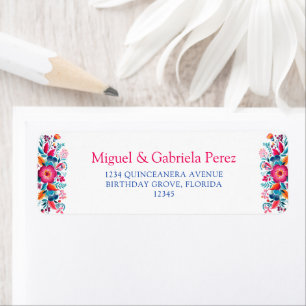 Étiquette Quinceanera Florale Mexicaine Adresse de retour