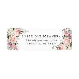 Étiquette Quinceanera Florale Rose Blush Adresse de retour