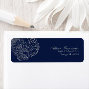 Étiquette Quinceanera Mascarade Paillettes Argentées Bleu