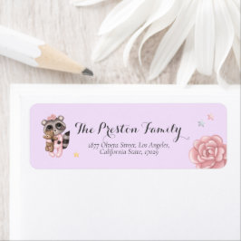 Étiquette Raccoon Animal Girl Baby shower Adresse de retour