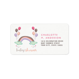 Étiquette Rainbow & Balloons Girl Baby shower Adresse de ret