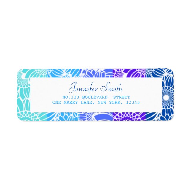 Étiquette Rainbow Blue Stripes Floral Anniversaire Adresse (Devant)