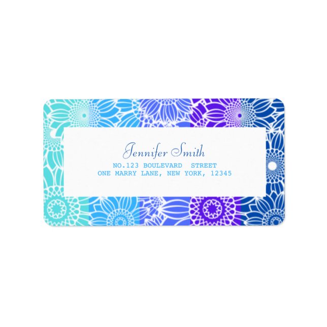 Étiquette Rainbow Blue Stripes Floral Anniversaire Adresse (Devant)