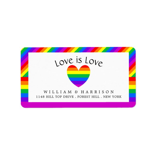 Étiquette Rainbow Heart Love is Love Mariage (Devant)