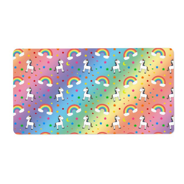 Étiquette Rainbow licorn coeur étoiles motif (Devant)