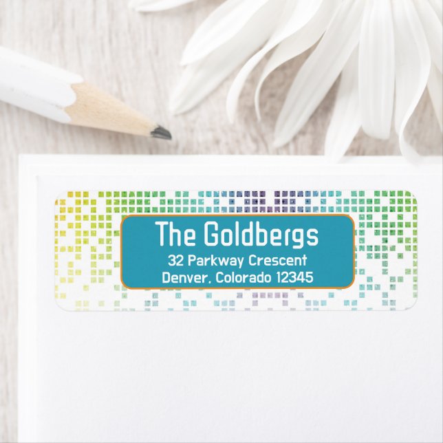 Étiquette Rainbow Pixel jeu vidéo Gamer Bar Mitzvah Adresse (En situation)