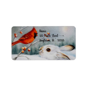 Étiquette Raquette à neige Rabbit & Red Cardinal Bird Aquare