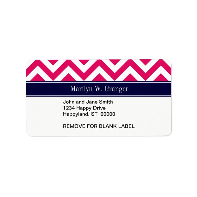 Étiquette Raspberry Lg Chevron Marine Nom bleu Monogramme (Devant)