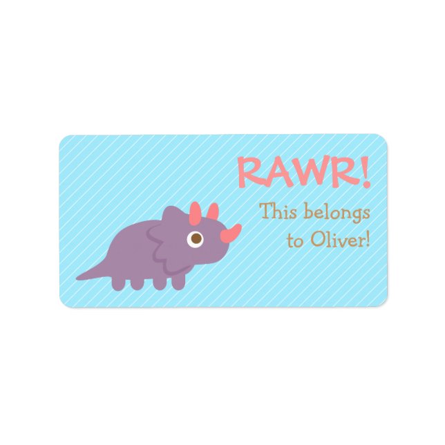 Étiquette Rawr, Tricératops mignonnes pourpres dinosaure Pou (Devant)