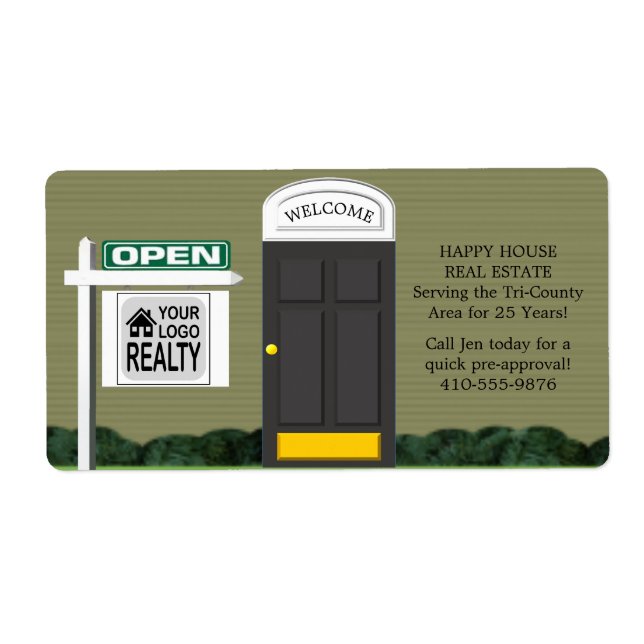 Étiquette Realtor Open House Panneau en bois Gray House (Devant)