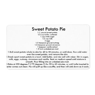 Étiquette Recette de tarte à la pomme de terre sucrée