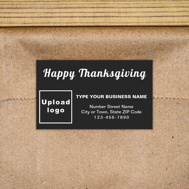 Étiquette Rectangle noir de Thanksgiving Business (Your business brand with Thanksgiving greeting on black rectangle sticker.)