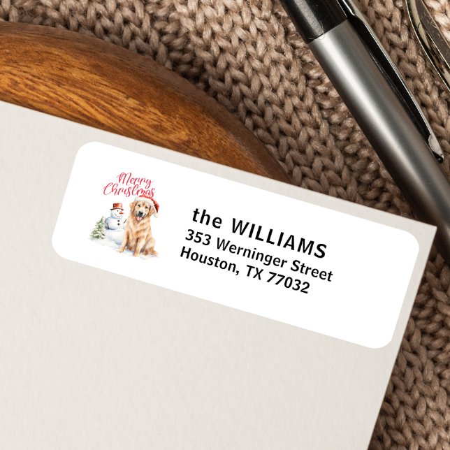 ÉTIQUETTE RÉCUPÉRATION D'OR SANTA HAT SNOWMAN PERSONNALISÉ (MERRY CHRISTMAS WATERCOLOR GOLDEN RETRIEVER FOR HOLIDAY CORRESPONDANCE DOG THEME)