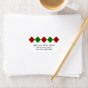 Étiquette Red and Green Argyle   Holiday Address Label