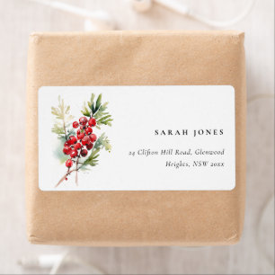 Étiquette Red Berry Fir Winter Christmas Foliing Adresse :