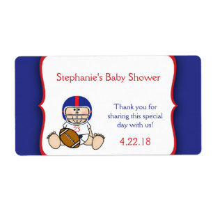 Étiquette Red Blue Football Baby shower bouteille d'eau en f
