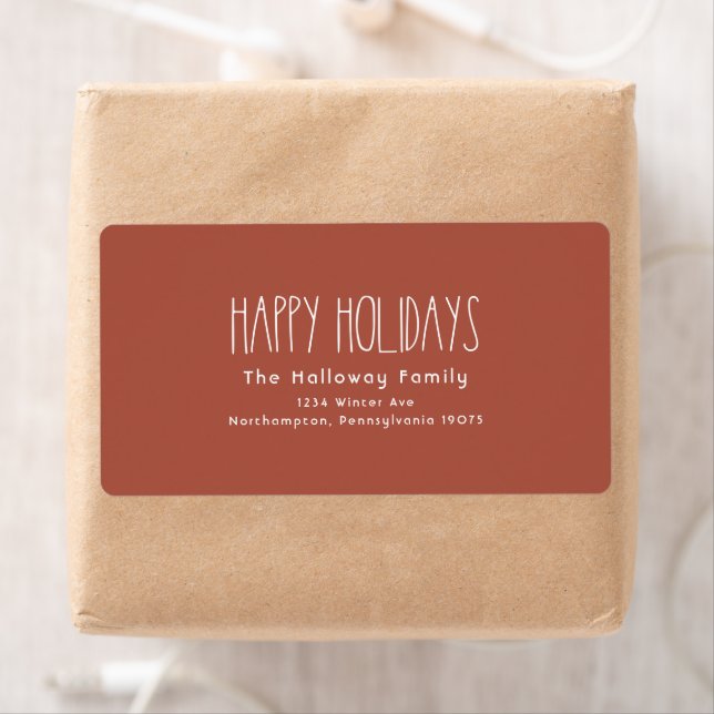 Étiquette Red Boho Happy Holidays Return Adresse Package (En situation)