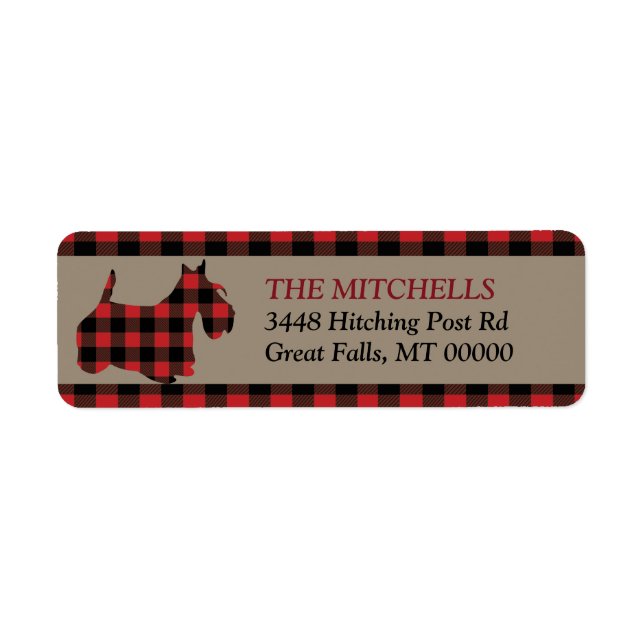 Étiquette Red Buffalo Plaid Bordure Scottish Terrier (Devant)