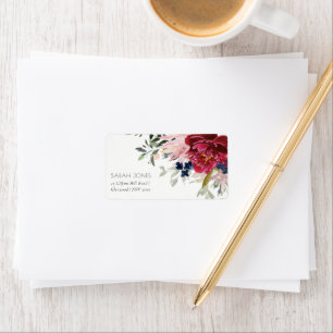 Étiquette Red Burgundy Blush Blue Floral Bunch Adresse