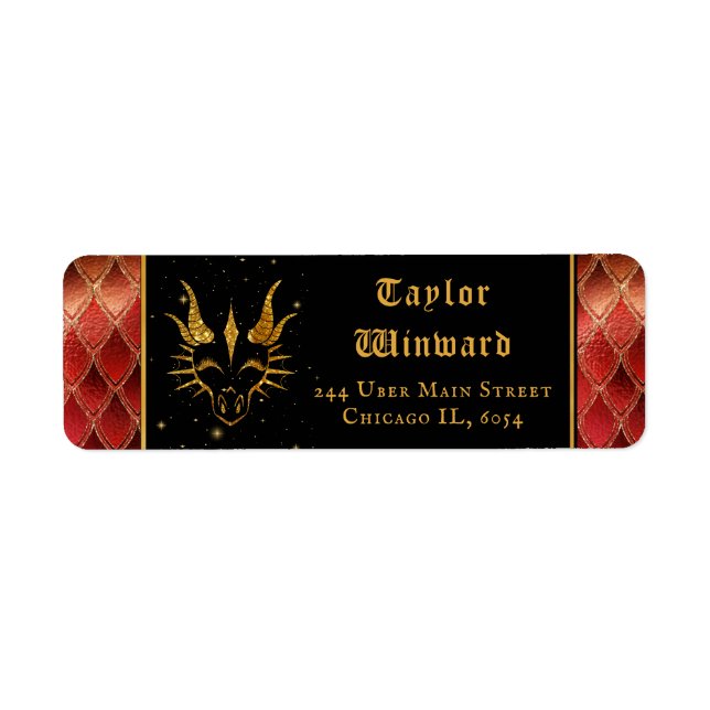 Étiquette Red Dragon Scales Gold Faux Parties scintillant (Devant)