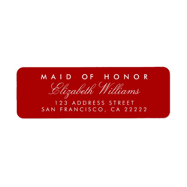 Étiquette Red Elegant Maid of Honor Retourner l'adresse Étiq (Devant)
