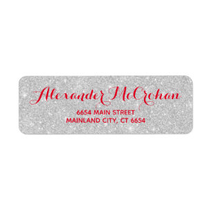 Étiquette Red et Faux Silver Parties scintillant Adresse de