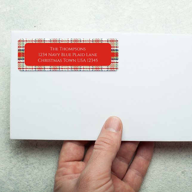 Étiquette Red et vert Plaid Adresse de retour Holiday (Christmas holiday red and green plaid pattern return address label. )