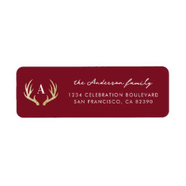 Étiquette Red & Gold Deer Antlers Noël Adresse de retour